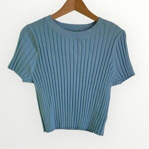 Happily Grey Ribbed Short Sleeve Crop Top Tshirt